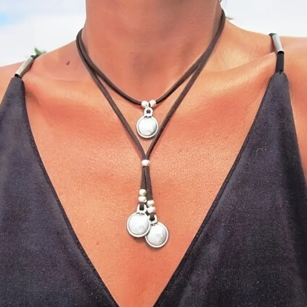 Vintage Geometric Silver Boho Tribal Necklace - Picture 2 of 6